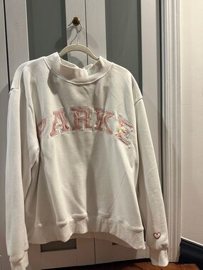 PARKE White Mockneck Sweatshirt with Pink Lettering
